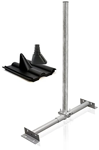 Premium X Dachsparrenhalter Set für Satellitenschüssel Sparrenhalter 1m Mast SAT Frankfurter-Ziegel Manschette schwarz