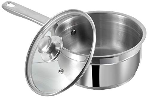 Stainless Steel Two Tone Saucepan with Glass Lid - Induction Friendly (2300 ml - Diameter 18 cm)