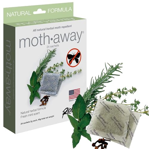 Richards Homewares Moth Away Sachets – 24-Pack Natural Herbal Moth Repellent, Non-Toxic & Chemical-Free, Fresh Scent for Drawers, Closets & Storage Bins – Made in USA