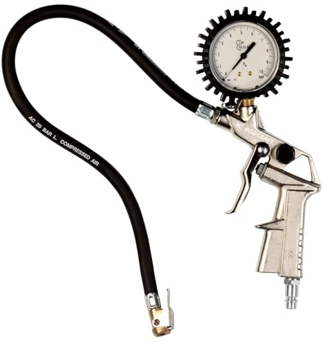 Rodcraft RF02G Druckluft Reifenfüller/Reifendruck-Messgerät mit 60 mm Manometer, Messbereich bis 10 bar, Füllschlauch-Länge 500 mm, Schwarz | Geeichtes Analogmanometer, 500 mm Füllschlauch und stoßgeschütztes Gehäuse. Ideal für Werkstatt und Reifenservice