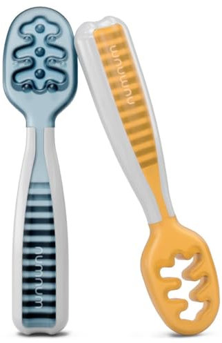 NumNum GOOtensil Esslernlöffel Babylöffel Set ab 6 Monaten - Beikost Baby Zubehör BLW - BPA frei Silikon Löffel Selber Essen - Baby Led Weaning Self Feeding Spoons (Blau/Orange)