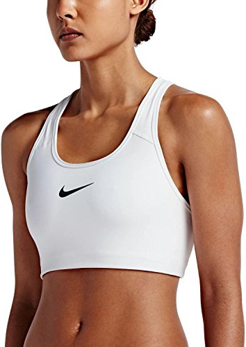 Women's Nike Swoosh Sports Bra, Sports Bra for Women with Compression & Medium Support, White/Black, XS