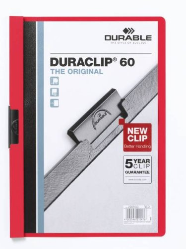 5 x Duraclip 60 (für 60 Blatt) in ROT mit transparenten Deckel von Durable // Klemmmappe Cliphefter Hefter Mappe Bewerbungsmappe Präsentationsmappe Angebotsmappe Clipper Klarsicht