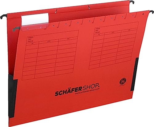 SCHÄFER SHOP Hängetaschen bunt – A4 Hängeregister Hängemappen mit Leinenfröschen, inkl. Vollsichtreitern - rot, 25 Stück