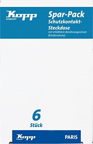 Kopp PARIS Schutzkontaktsteckdosen in Silber - 6 Stück - 1-fach Einbausteckdose mit erhöhtem Berührungsschutz - IP20 Unterputz-Steckdose mit Schutzkontakt - Steckdosen-Unterputz 16A / 250V~