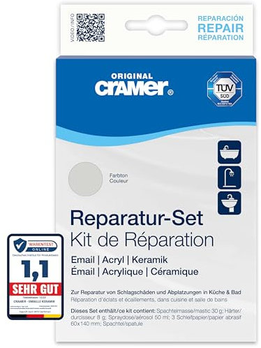 Cramer Reparatur Set manhattan - für Badewannen, Duschwannen & Waschbecken - professionelle Lösung zur Behebung von Schlagschäden und Abplatzungen auf Emaille, Keramik und Acryl