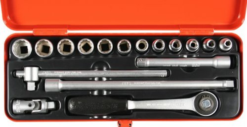 SW-Stahl Industrie-Steckschlüsselsatz 3/8 Antrieb in Metallkas 1/4-3/4, S21-110