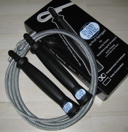 BAY MIG Stahl Edition Springseil mit Stahlkernseil 0,7 cm, Längenverstellbar mit Drehwirbel, Made in Germany, Silber