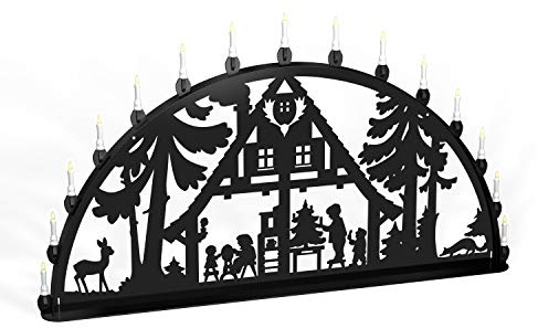 Außenschwibbogen Schwibbogen Lichterbogen Metall - Motiv: Waldhaus - XXXL 2 Meter Breite Außen-Bereich schwarz glänzend * riesen groß * Erzgebirge Weihnachten Kinder