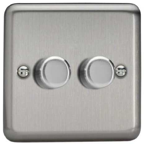 Varilight Double V-Pro Rotary 2-Way LED Dimmer 2 x 0-120W - Value Matt Chrome With Brushed Steel Knob