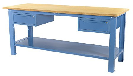 SOGI X3B-11_b BANCO DA LAVORO 2 mt. CON PIANO IN LEGNO + 2 CASSETTI SERIE INDUSTRIA