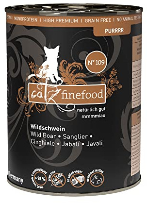 catz finefood Purrrr Wildschwein Monoprotein Katzenfutter nass N° 109, für ernährungssensible Katzen, 70% Fleischanteil, 6 x 400g Dose