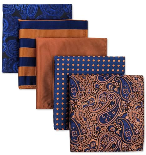 SHLAX&WING 5 Pieces Assorted Mens Silk Pocket Square Handkerchiefs Set 14