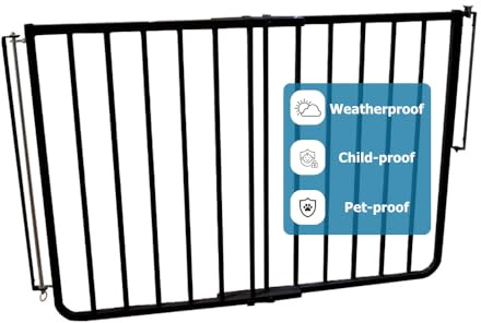 Cardinal Gates SS30OD Outdoor Dog Gate for Stairs – Adjustable Aluminum Safety Gate for Kids & Pets – Toddler Gate for Patio, Deck, Porch – Wall Mounted – Black – Screw in - USA Based