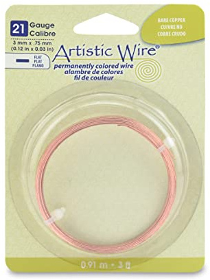 Artistic Wire, 21 Gauge, Flat, 3 mm x .75 mm / 0.12 in x 0.03 in, Copper, 3 ft / .91 m