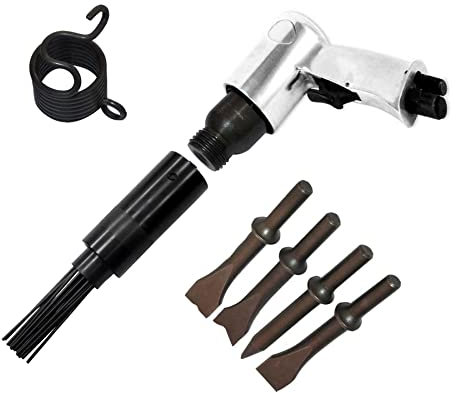Dapetz ® 150mm Air Hammer Drill Gun + 4 X 120mm Chisels + 19 Needle Descaler Remover Attachment for Use On Heavier Work Such As Wheels, Engine Blocks, Chassis Rails and Box Sections