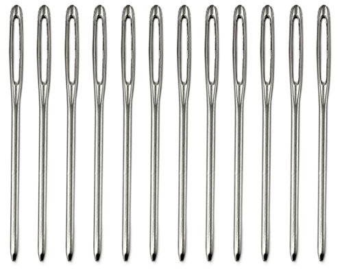 Näh-Nadeln/Stopf-Nadeln im 12er Set, mit extra großem Auge, Stick-Nadel, Steck-Nadel, Farbe: Silber