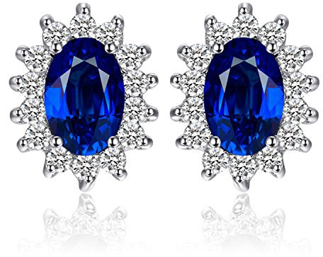 JewelryPalace Prinzessin Diana Kate Middleton 1.5ct Erstellt Saphir Ohrstecker Silber 925 Damen, Blauer Schmuck Set, Ohrringe Silber Edelstein Mädchen, Ohrstecker Silber mit Stein Frauen Geschenk