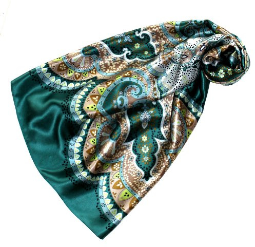 Lorenzo Cana sidenduk påkostad tryckt duk 100 % siden 90 cm x 90 cm harmonisk grön färg damhandduk omställning 89082