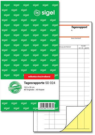 SIGEL SD024 Tagesrapport 10,5x20 cm, 2x40 Blatt, selbstdurchschreibend, 1 Stück, aus nachhaltigem Papier