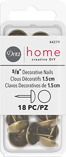 Dritz Home 44279 Smooth Decorative Nails, 5/8-Inch, Antique Brass (18-Piece)