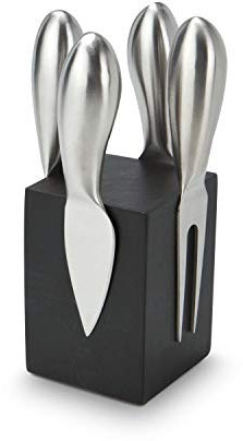 ROMINOX Geschenkartikel Käsemesser-Block // Novo – Käsezubehör-Set, 5-teilig, Modernes Käsemesser-Set, magnetischer Holzblock, 4 Käsebesteckteile; Maße: ca. 8 x 8 x 15.5 cm