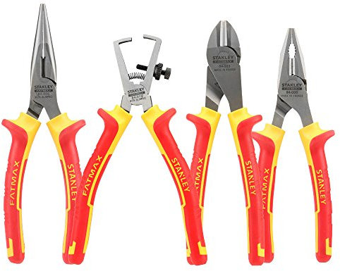 STANLEY 4-84-489 Coffret de 4 Pinces Isolées 1000 V - Poignée Bi matière Certifié 1000V - Taillant Trempés Haute Fréquence - Normes en 60900, Iec/CEI 900, Vde 0680 multicolore