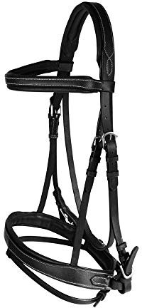 HORZE Pferde Trense Venice, Zaumzeug mit Zügel für Warmblut, Vollblut und Pony, Schwarz, C