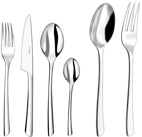 COUZON - Ménagère 50 couverts de table en coffre bois pour 12 personnes - J'aiGoûté - Acier inoxydable 18/10, Finition Miroir, Epaisseur 4 mm - Inox