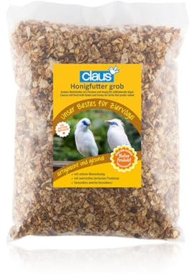 Claus Honigfutter grob | 1 kg | Spezielles Weichfutter für süßfressende & grobschnäbelige Vögel wie Beos, Stare, Tangaren, Bülbüls, Sonnenvögel | Mit Flocken & reinem Bienenhonig