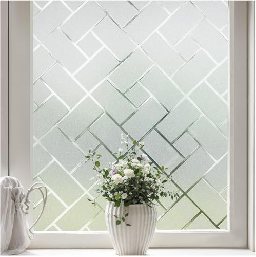 Coavas Frosted Window Privacy Film Static Cling Non-Adhesive for Glass Windows, Heat Control UV Blocking Sun Blocking Anti Glare, Day and Night Bathroom Home Office Cover, 17.5x78.7