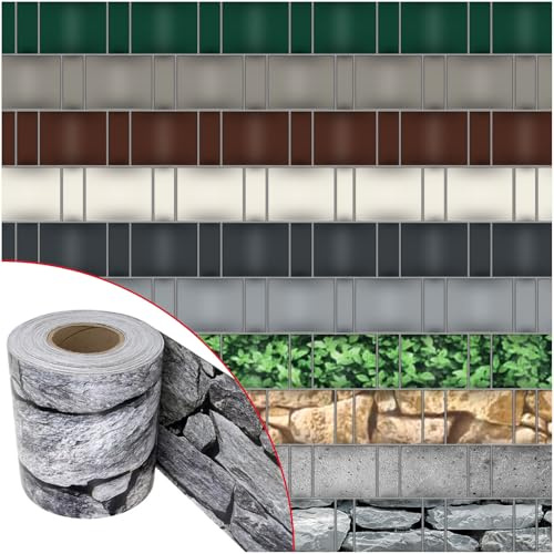 NOOR Sichtschutzstreifen PVC BLICKDICHT - Zaunblende Granit 0,19 x 35 m | blickdichter Wind- & Sichtschutz für Doppelstabmattenzaun 630 g/m² - wetterfest, UV-beständig, inklusive 28 Klemmschienen