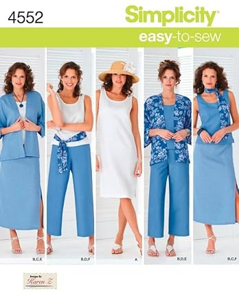 Simplicity Ladies Easy Sewing Pattern 4552 Dress, Top, Kimono Jacket, Pants, Skirt, Scarf & Sash