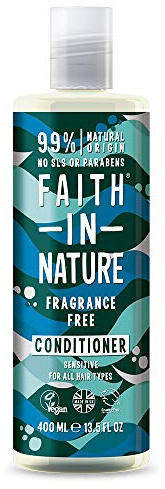 Faith In Nature Natural Fragrance Free Conditioner, Sensitive, Vegan and Cruelty Free, No SLS or Parabens, For All Hair Types, 400 ml