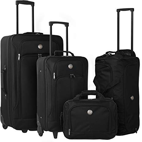 Travelers Club Genova - Set di valigie verticali Softside, 4 pezzi, Nero, 4-Piece Set, Genova - Set di 4 valigie verticali Softside
