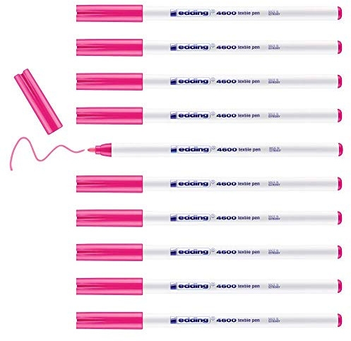 edding 4600 Textilstift - neon-pink - 10 Stück - Rundspitze 1 mm - Textilstifte waschmaschinenfest (60 °C) zum Stoff bemalen - Stoffmalstift