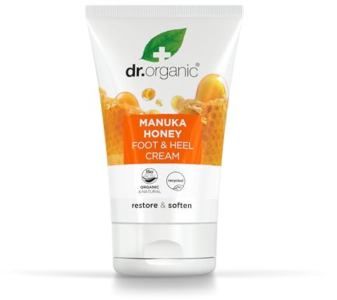 Dr Organic Manuka Honey Foot Cream, Moisturising, Dry Skin, Mens, Womens, Natural, Vegetarian, Cruelty-Free, Paraben & SLS-Free, Recycled & Recyclable, Organic, 125ml, Packaging may vary