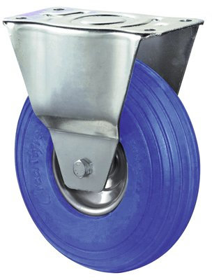 BSRollen Transportgeräte-Bockrolle, Polyurethan blau, Durchm. 260, Traglast 160 mm, Rollenlager, Anschraubpla tte