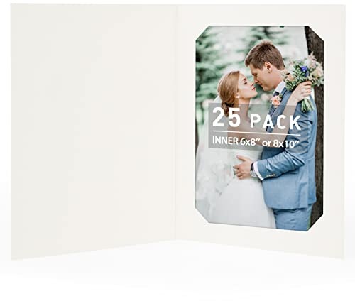 Golden State Art, Pack of 25, 6x8 or 8x10 Photo Folders, Cardboard Picture Frame, Paper Frame Cards, Greetings/Invitation Special Events: Graduation, Christmas, Wedding(Ivory)