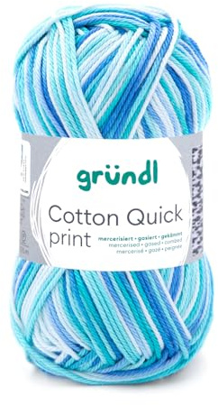 Gründl Wolle Cotton Quick print Häkelgarn 1 Knäuel 50 g, Aqua | dünne Wolle mit Farbverlauf zum Häkeln - Häkelgarn - Glänzend und hautfreundlich - 100 % Baumwolle - 50 g / 125 m