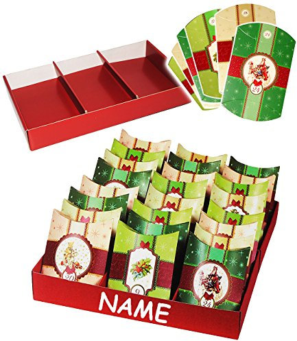 alles-meine.de GmbH Weihnachtskalender - 24 Geschenkboxen/Adventskissen/Boxen - Weihnachten - incl. Name - Schachteln zum Befüllen + Zahlen - selber Basteln - für Erwachs..