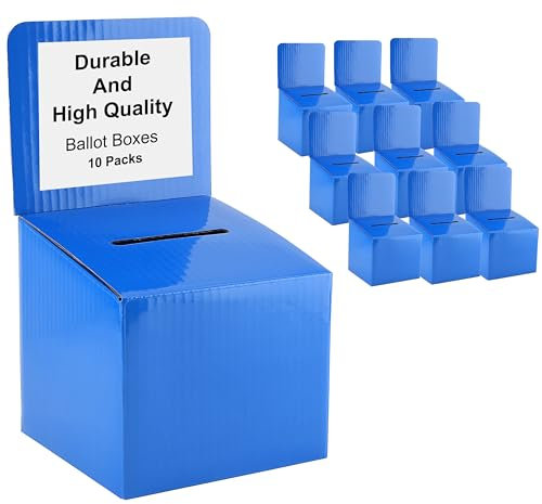 Raffle Ticket Donation Collection Ballot Box Reusable Sturdy thick Cardboard with Slot comment Suggestion Box With Removable Header 6H x 6W x 6D, Display area 6H x 6W (Blue 10 pack)