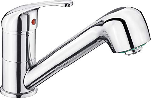 Cornat Spültisch-Einhebelarmatur Fabio - Hochwertiger Messingkörper - verchromt - Schwenkbarer Auslauf - Ausziehbare Schlauchbrause / Niederdruck-Armatur / Küchenarmatur / Wasserhahn / FAB535