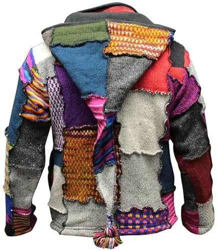 SHOPOHOLIC FASHION Herren Batik Patchwork Hippie Jacke Fleece Gefütterter Boho Pullover, M