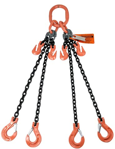 Advantage Rigging - Chain Sling - 5/16 x 6' Quad Leg with Sling Hooks and Adjusters - Grade 100
