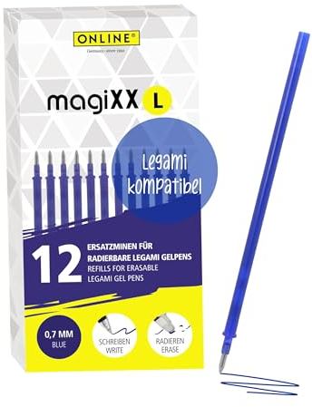 Online 12x radierbare Ersatzminen kompatibel mit Legami Gelstifte magiXX L I Blau 0,7mm Strichstärke I Ersatzmine für Gelschreiber radierbar I Nachfüllminen für Gel-Roller mit radierbarer Tinte