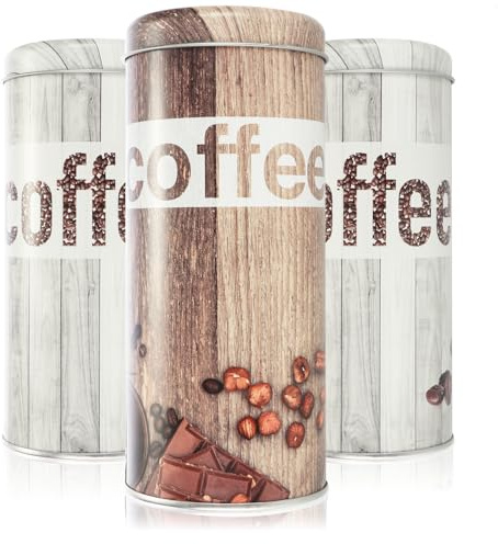 com-four® 3x Kaffeepaddose - Metalldose für Kaffeepads - Aufbewahrungsbehälter mit Deckel für Kaffee, Tee, Kekse - Blech-Dekodose im modernen Vintage-Design (3 Stück - Nostalgie)