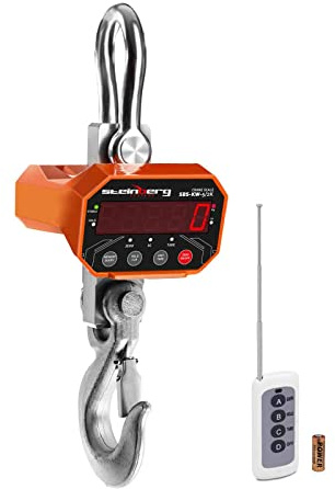 Steinberg Systems - Kranwaage Hängewaage (5 t / 1-2 kg, 10 m Fernbedienungsreichweite, 10 sek Wartezeit, Akku 6V/4Ah, LED) Orange