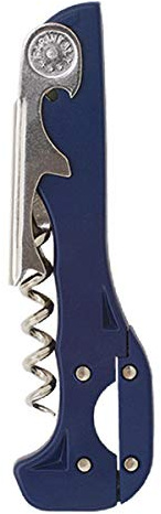 Boomerang Two-Step Corkscrew Wine Opener with Built-In Foil Cutter and Bottle Opener - Dark Blue