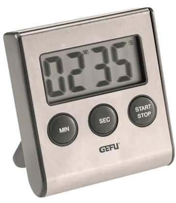 GEFU Digital-Timer CONTARE - Präzise Küchenuhr mit Magnet & Standfuß | Kurzzeitmesser aus Edelstahl für Kochen & Backen - 99:59 Min. - Inkl. AAA-Batterie - Kompakte Eieruhr mit Digitaldisplay